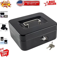 Elegant Black Medium Cash Box with Key Lock - Portable Safe Storage Solution