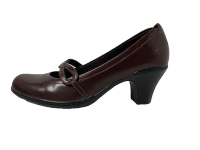 #ad #ad Clarks women#x27;s size 7.5M brown leather slip on Mary Janes Heels pumps shoes $19.75