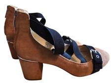 Nine West Crisscross Straps Block Heel 2.5" Size 7M Suede Col. Pale Rose /Black