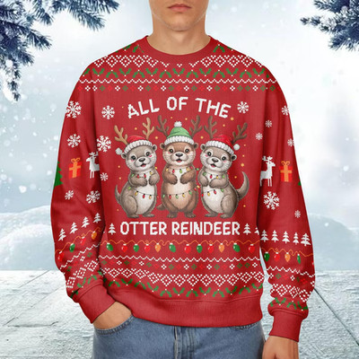 Funny Otter Reindeer Ugly Christmas Sweater Holiday Pun Jumper Unisex
