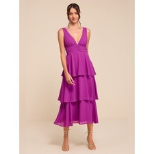 Lulus Celebration Time Purple Sleeveless Tiered Midi Dress purple small