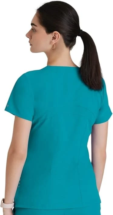Blusa Médica Barco Talla Única Grande en Forma de Pulso Cuello en V Verde Azulado 5106 Foto 2 de 4