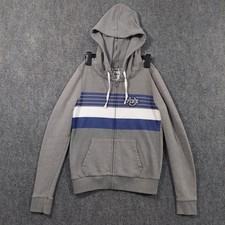 PINK Victorias Secret Hoodie Womens Medium Gray Full Zip Stripe Logo Jacket
