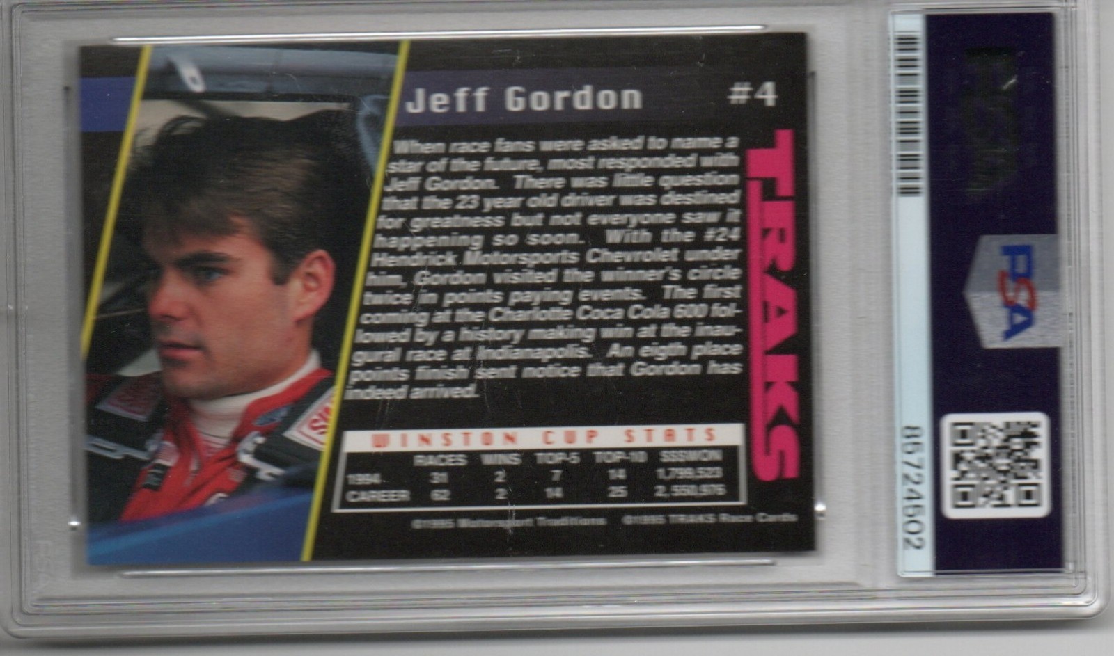 1995 TRAKS JEFF GORDON AUTOGRAPHED CARD #4 PSA/DNA AUTHENTIC AUTO AWESOME view 2