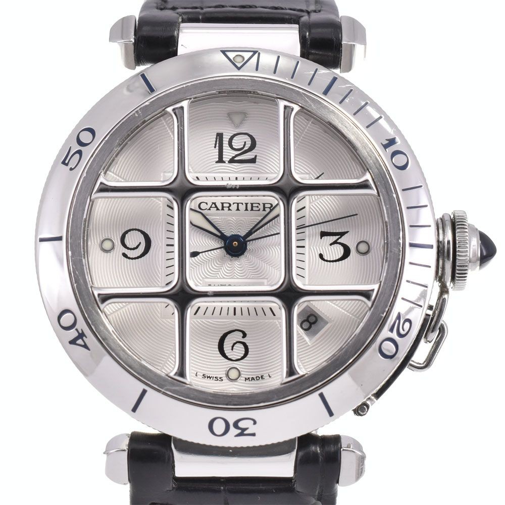 Cartier Pasha 38 Grid W3104055 Automatic Date Silver Dial Men's Watch Japan