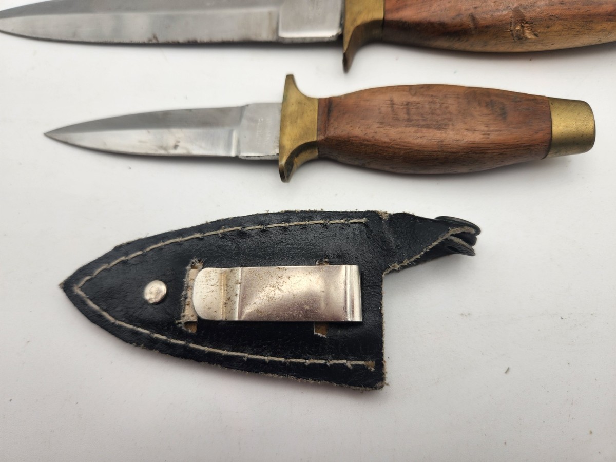 2 Vintage Stainless Pakistan Boot Dagger Knife Fixed Blade Wood