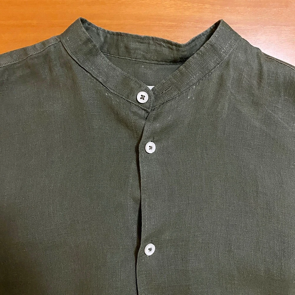 Sorbino Camicia Lino M Verde Leggero Casual Spiaggia Coreano Relax Alternative - Immagine 4 di 4
