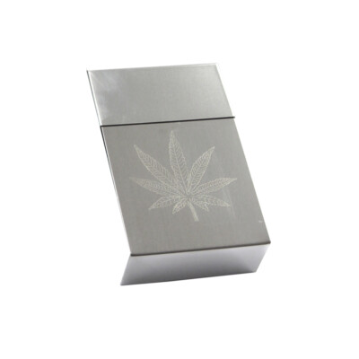 Cigarette Case Tin Metal Box Holder Leaf Sleeves Big Tobacco 20 Cigare 9cm  Hight