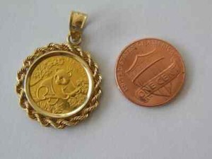 Authentic Without Stone Chinese Panda Bear Coin Pendant Free Chain 14k Yellow Gold Plated