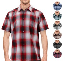 Men  s Classic Western Short Sleeve Button Down Casual Plaid Outdoor Shirt