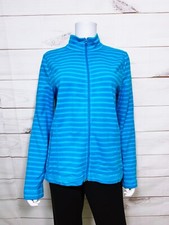 Jones New York Womens Sweatshirt Size L Blue Full Zip Striped Zipped Pockets