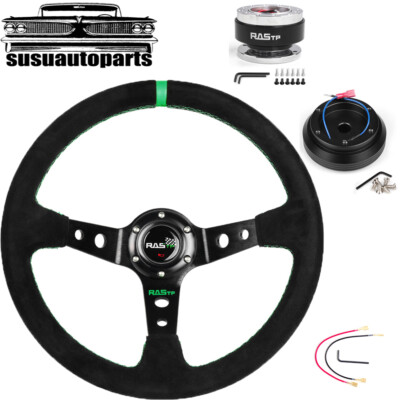 Suede Steering Wheel+Quick Release+Hub Adapter For Eclipse Lancer Galant Impreza