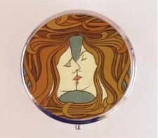 Art Nouveau Lesbian Kiss Pill Box Case Pillbox Holder Trinket Deco LGBTQ