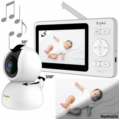 7links Video-Babyphone, dreh- & schwenkbare Kamera, 11 cm (4,3'') Farbdisplay
