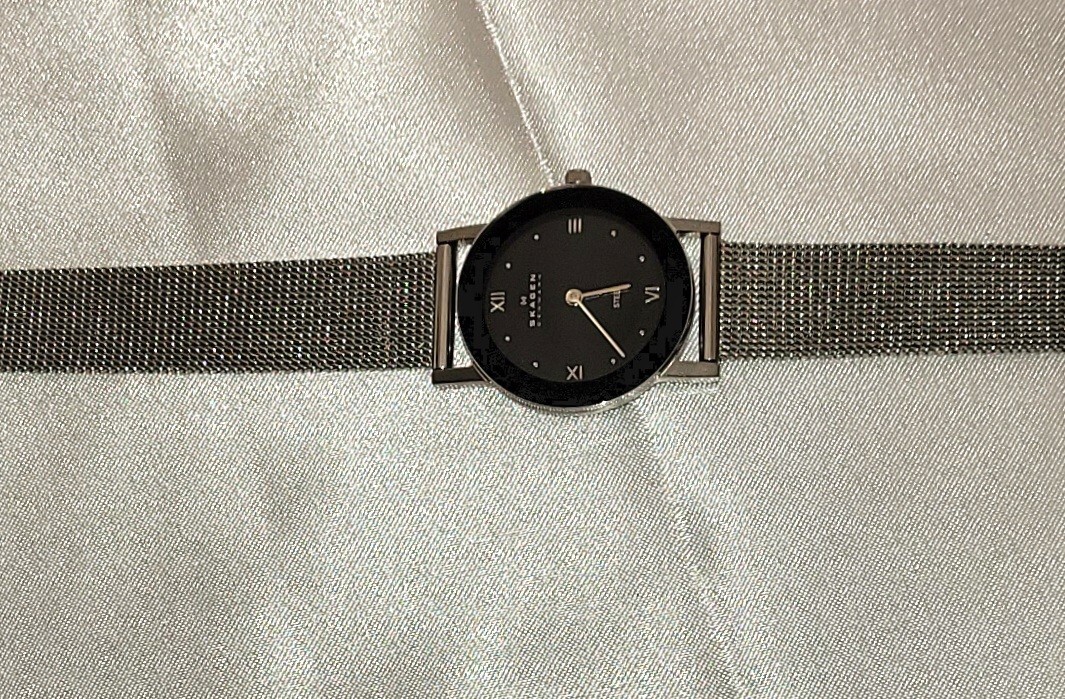 Skagen Stainless Steel Swarovski Crystals Blackface Mesh 