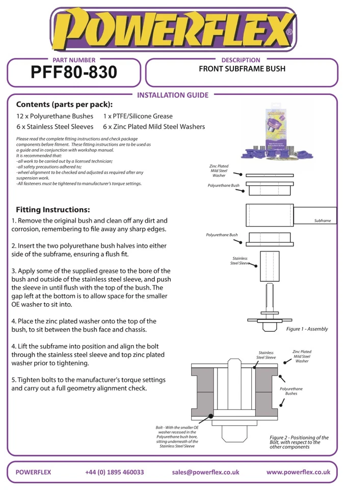 Boccole sottotelaio anteriore Powerflex PFF80-830 per Vauxhall Opel Astra H MK5 GSI VXR - Immagine 2 di 4