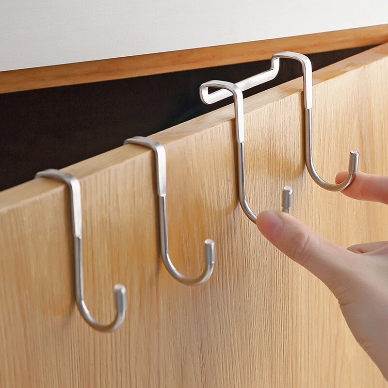 1 2PC Stainless Steel Over Door Hook Reversible Clothing Rack Coat