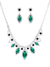 Prom Wedding Green Rhinestone Necklace/Earring Set 13 inch Chain, 18 w/Extender