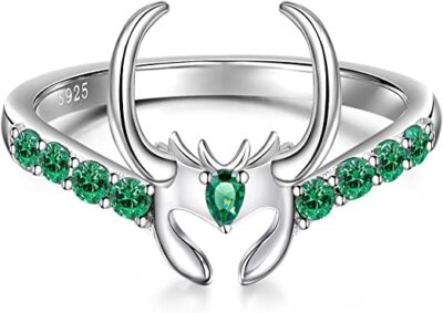 1/2Ctw Green Round Cut CZ Loki Helmet Design Wedding Ring In 925 Sterling Silver