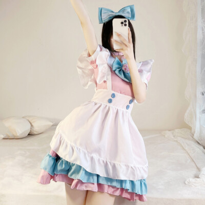 maid dress blue Maid Costume Cute Plus Size 4XL Pink Blue Dress For Women Plus Size School  Girl