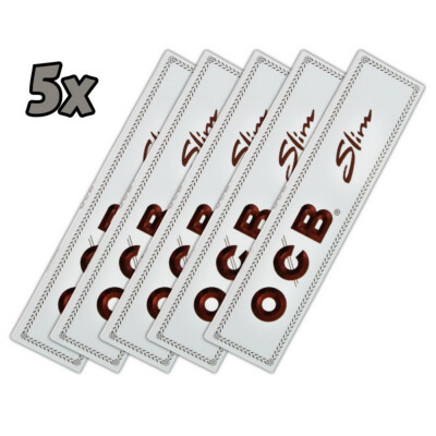 5x OCB White Slim Papers / 32 Longpapers je Heft. Weiß, fein, Lang : Longpaper