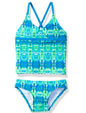 Kanu Surf Girl's Kayla Tankini Two Pieces Swimsuit Blue/Green Size 12 00806