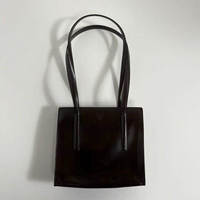 PRADA Archive Vintage Shoulder Bag Patent Leather Dark Brown Used 