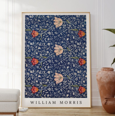 William Morris blau Blumenmuster Druck, Jugendstil Tapete Design Poster