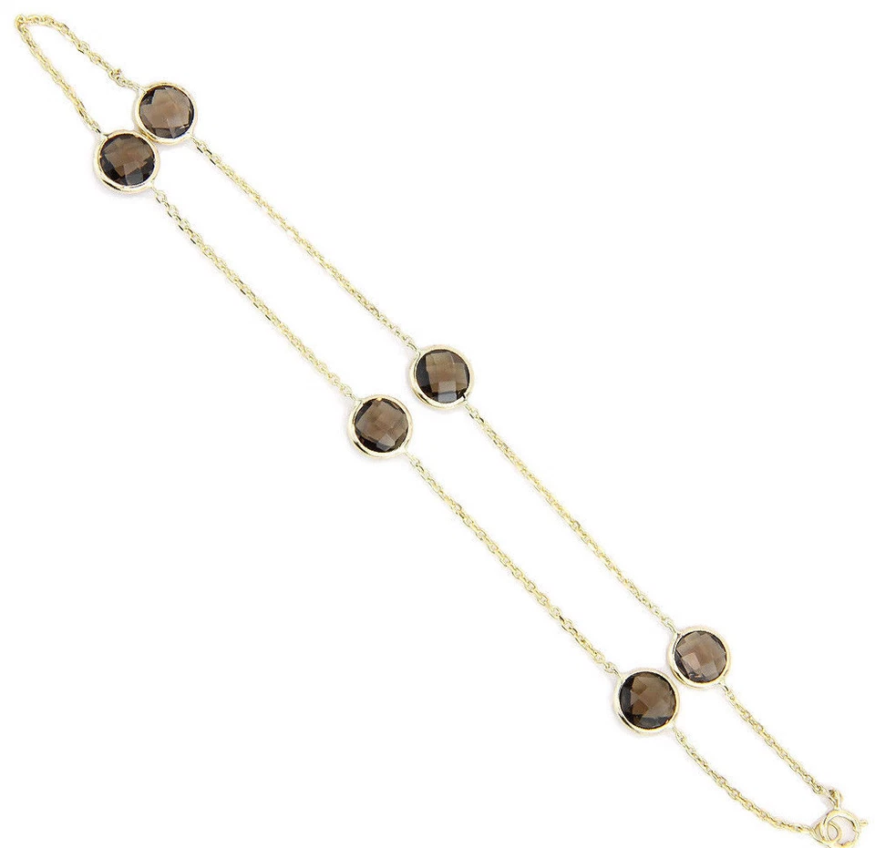 Brazalete tobillera de oro amarillo de 14K con piedras preciosas de topacio ahumado de 9 pulgadas Foto 2 de 3