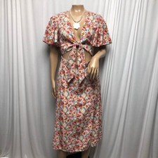 Floral Tie Top Open Belly Dress Womens Size Small Sexy Short Sleeve Summer