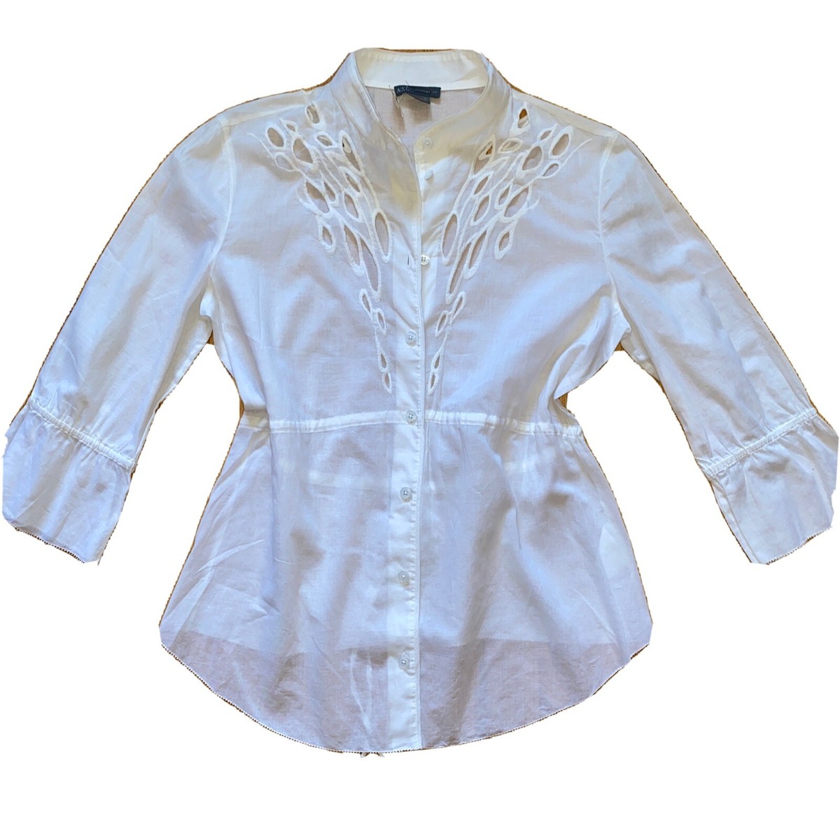 Armani Exchange AX Y2K Vintage White Cotton Chiffon Button