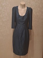 Prada Wool Silk Sheen Fold Detail Puff Sleeve Zip Back Fitted Dress 40 EUC Fab!!