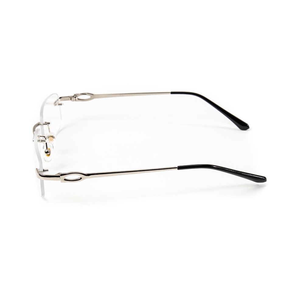 Designer Rimless Narrow Clear Lens Silver Wire Frame Metal Rectangular ...