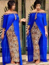 Women Off-Shoulder Long Gown, Two-layer Summer African Dashiki Clothing