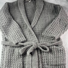 Pottery Barn Plush Waffle Knit Robe Gray Shawl Collar Tie Waist Women's Small