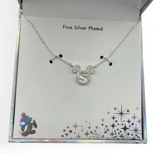 Disney Mickey Mouse  S  Necklace Fine Silver Plated Rhinestones Sparkly     