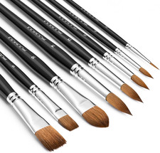 Watercolor Brushes Professional, 8Pcs Sable Paint Brush Set Variety Shapes with