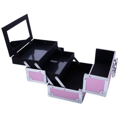 SM-2176 Aluminum Makeup Train Case Jewelry Box Cosmetic Organizer with Mirror 