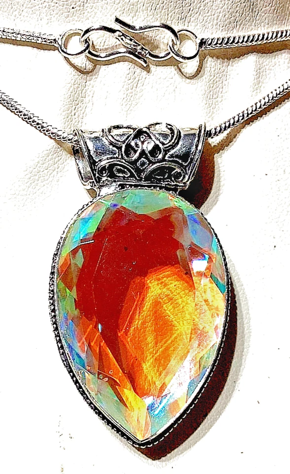 MYSTIC REGENBOGEN TOPAS EDELSTEIN Anhänger 925ER STERLINGSILBER HANDGEF. M.KETTE - Bild 2 von 4