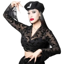 Kreepsville 666 Mesh Bell Long Sleeves Tie Top Bats Spiderweb S-M L-XL 2XL-3XL