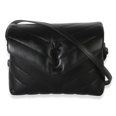 Saint Laurent Schwarze Monochrome Loulou Quilted Kalbsleder Crossbody Tasche
