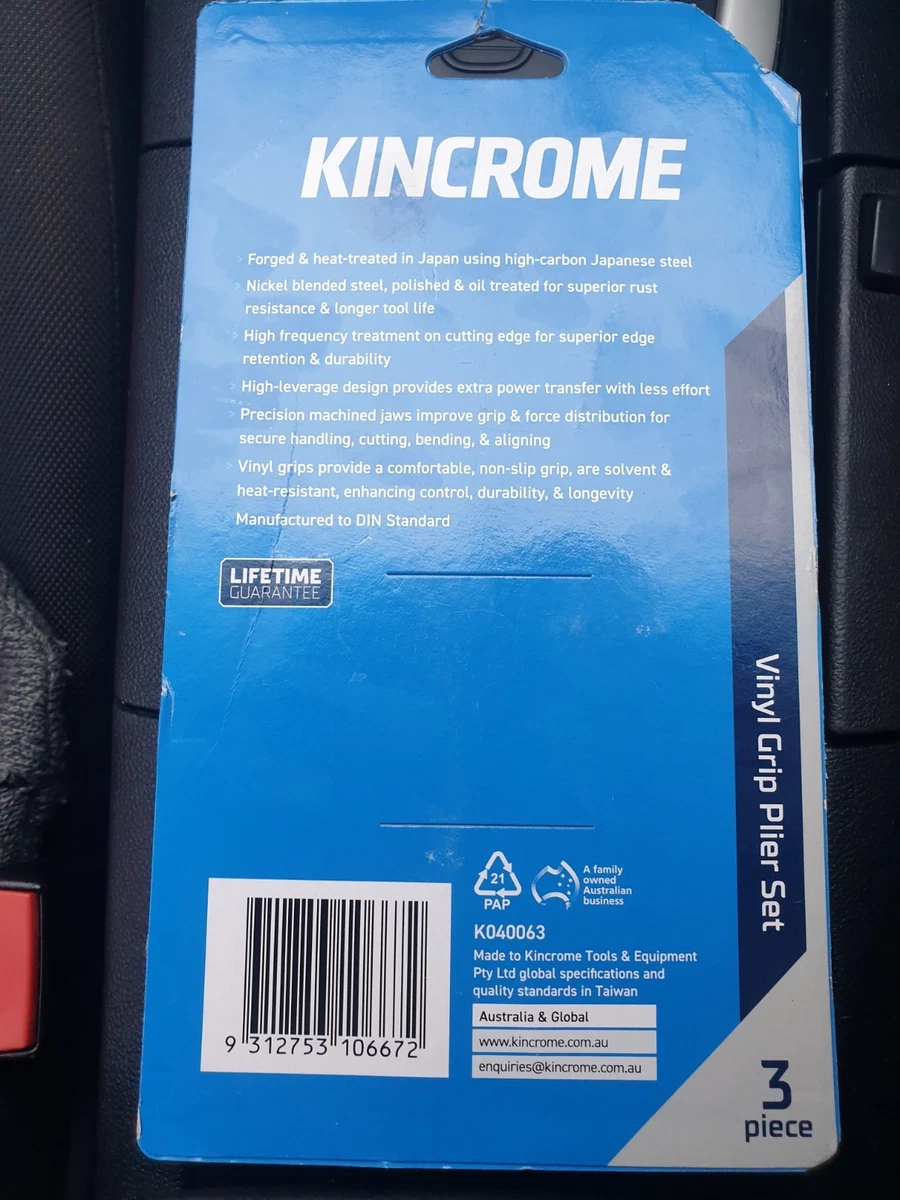 KINCROME 3 PC Vinyl Plier Set Combination Long Nose Diagonal Cutters K040063 