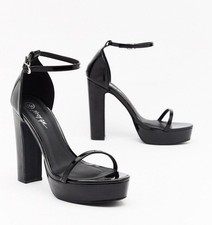 Just Dance by Nasty Gal, Black faux patent 5.25" block heel platforms, SZ 9