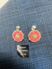 Pink flower stud earrings for women anti tarnish