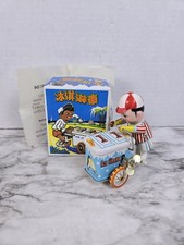 Vintage Wind-Up Tin Toy Ice Cream Vender Cart W/ Box - Tested