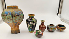 Stunning Vintage Cloisonné Vase Collection x5 + Cloisonne Egg -AF