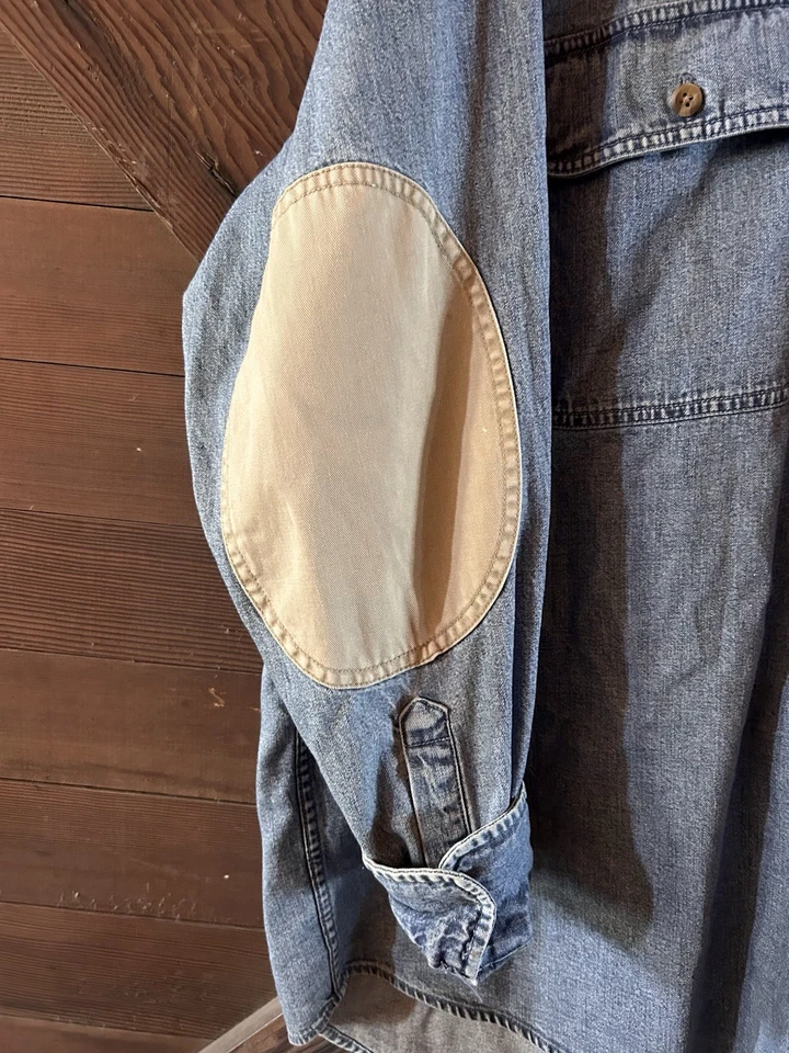 Denim Shirt Elbow Patches Embroidered Goose Logo Cabela’s Y2K - Image 3 of 4