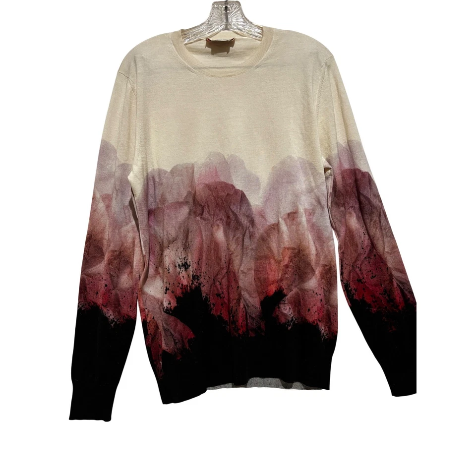 Alexander McQueen Mens Sz M Crew Neck Sweater Floral watercolor Wool Silk blend - Image 2 of 4
