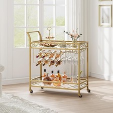 Bar Cart for Home 2-Tier Kitchen Cart with Wine Rack Serving Cart