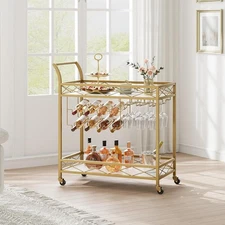Bar Cart for Home 2-Tier Kitchen Cart with Wine Rack Serving Cart